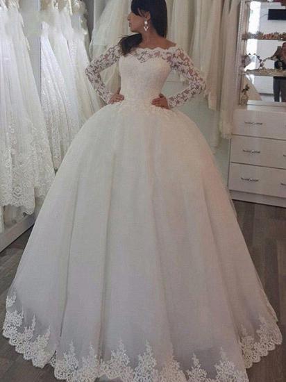 Sweep Train Applique Ball Gown Off-the-Shoulder Lace Long Sleeves Wedding Dresses_2