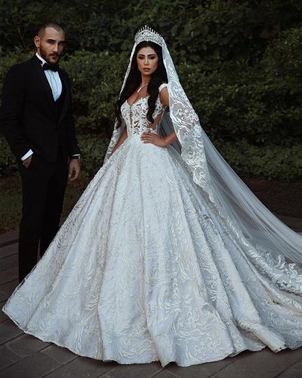 Elegant Lace Straps Wedding Dresses | 2022 Luxury Open Back Sleeveless Bridal Gowns_1