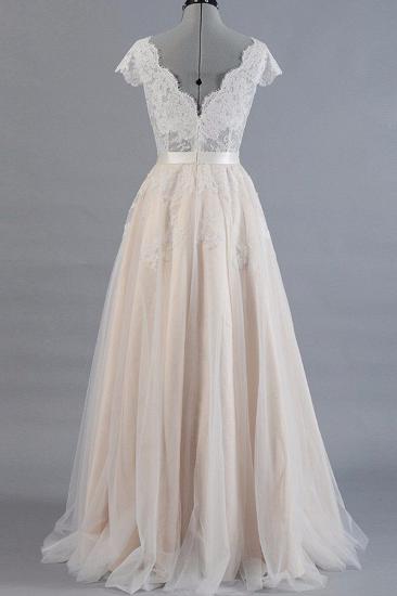 Affordable V-neck A-line Wedding Dress | Shorts leeves Tulle Lace Bridal Gowns_3