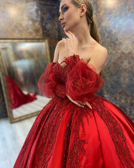 Amazing Red Sweetheart Sleeves Ball Gown with Floral Appliques_5