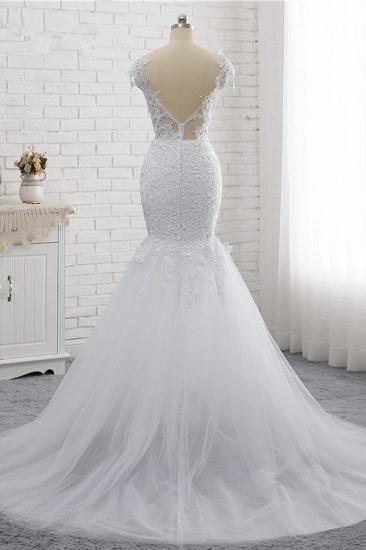 TsClothzone Elegant Jewel Sleeveless White Tulle Wedding Dress Mermaid Lace Beading Bridal Gowns On Sale_7