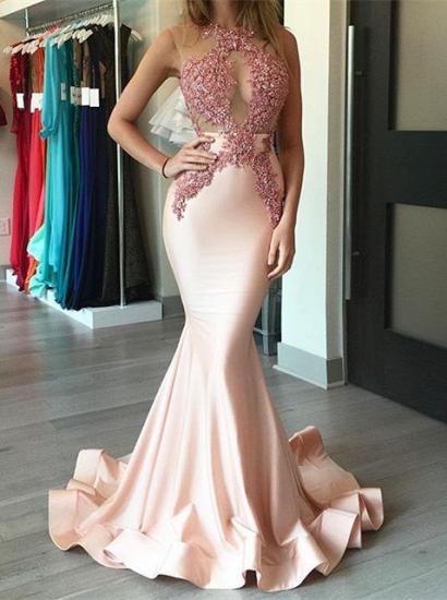 Gorgeous Pink Prom Dresses 2022 Mermaid Appliques Sleeveless Evening Dress_1