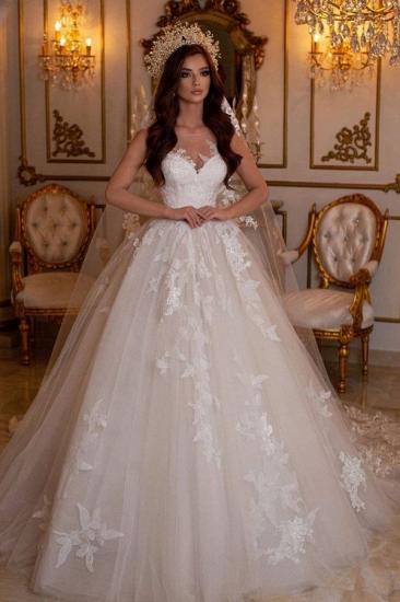 A-line and floor-length V-neck lace wedding dress_1