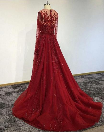 Atemberaubendes rotes Meerjungfrauen-Abendkleid mit langen Ärmeln und abnehmbarer Schleppe_2