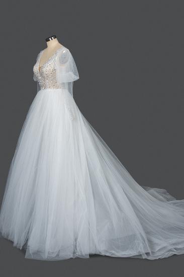 Amazing Cap Sleeves Glitter Sequins Aline Wedding Dress V-Neck White Bridal Gown_3