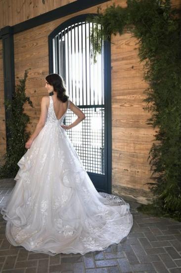 Aline Lace Appliques Tulle Wedding Dress V-Neck Sleeveless Bridal Dress_2