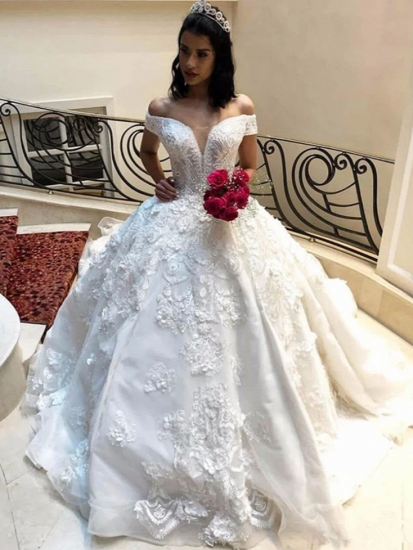 Exquisite Off the Shoulder Lace Appliques Wedding Ball Gowns Brial Gowns_3