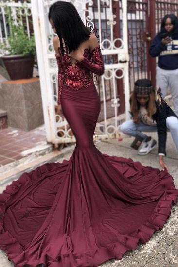 Sexy Burgundy Sequins Mermaid Prom Dresses | Long Sleeves Evening Dresses On Sale_3