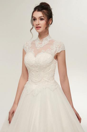 YOLANDE | A-line High Neck Short Sleeves Long Lace Appliques Wedding Dresses with Lace-up_8