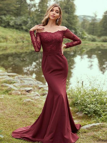 Designer Evening Dress Long Burgundy | Lace Sleeves