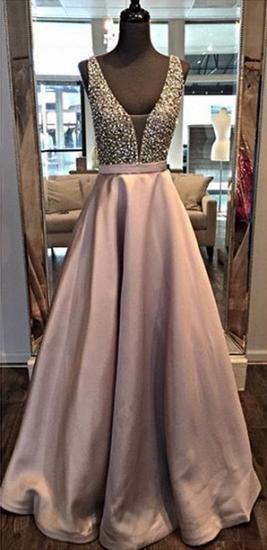 Elegant Sparkly Beads Top A-line Evening Dress Open Back Stretch Satin Prom Gown_1