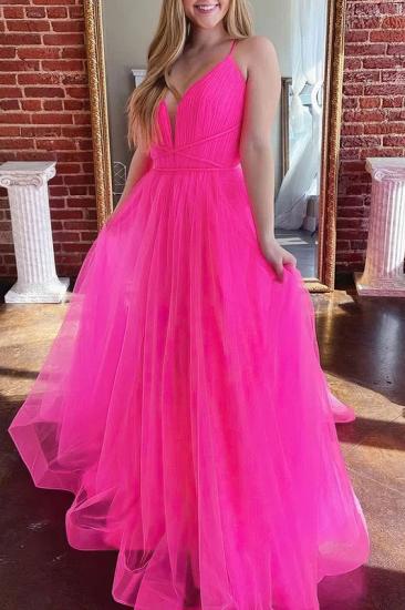 Hot pink tulle a-line puffy prom dress