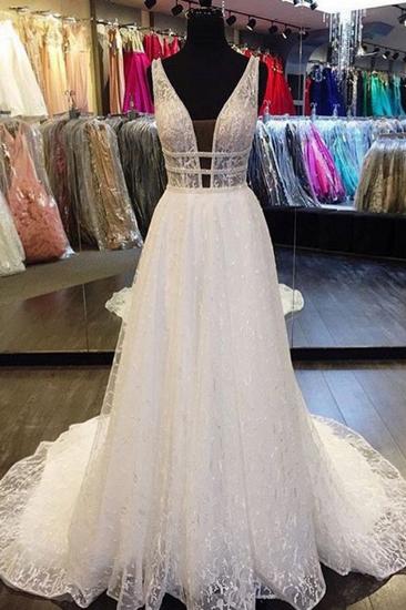 TsClothzone Designer V-Neck Sleeveless Lace Wedding Dress Long Bridal Gowns