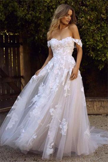 Appliques Lace Off-the-shoulder Tulle Charming A-line Wedding Dresses