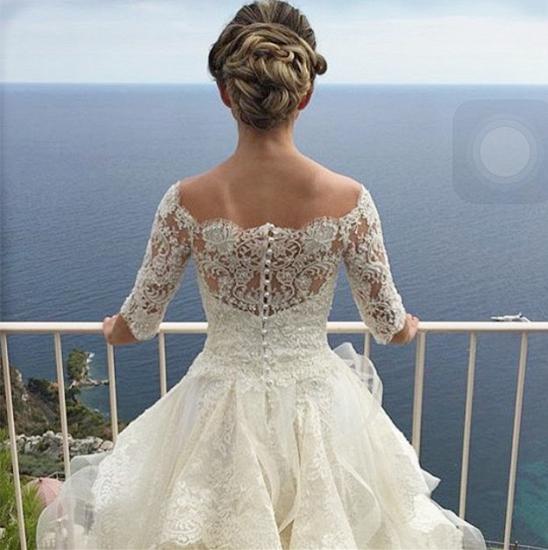Gorgeous Lace Half Sleeve 2022 Wedding Dresses Ruffles Organza Bridal Dresses_4
