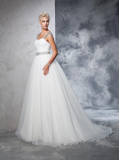 Long Tulle Ball Gown Straps Ruched Sleeveless Wedding Dresses_5