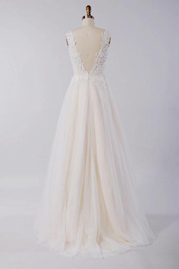 Stilvolles Tüll-Hochzeitskleid mit V-Ausschnitt und Trägern | Applikationen A-Linie Rüschen Brautkleider_3
