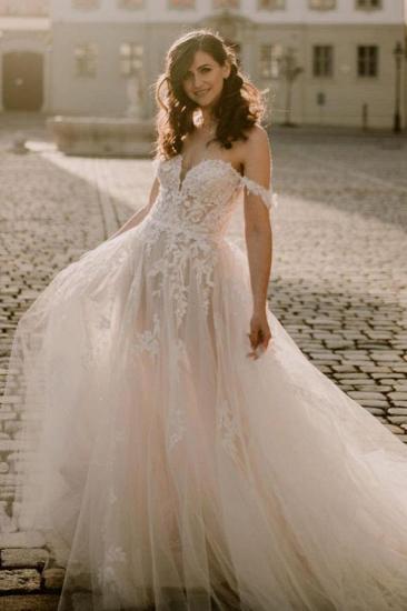 Romantic Off Shoulder Tulle Wedding Dress for Bride_1