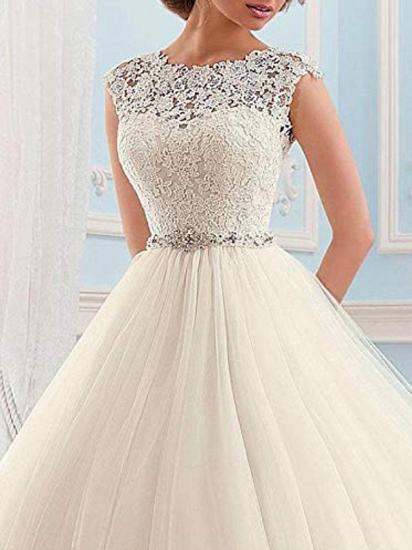 Sparkle & Shine Ball Gown Wedding Dress Lace Tulle Cap Sleeve Vintage Bridal Gowns Illusion Detail with Sweep Train_3