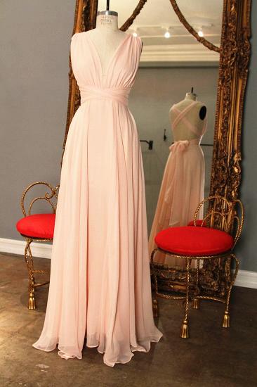 Pink Chiffon Cross Back Prom Dresses V-neck Popular 2022 Bridesmaid Dress_1