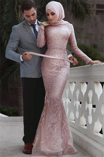Pink Detachable Long-Sleeves Prom Dresses | Appliques Lace Mermaid Evening Gowns_1