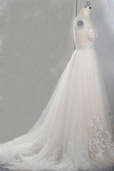 TsClothzone Sexy Deep-V-Neck Sleeveless Tulle Wedding Dress Ruffles Appliques Beadings Bridal Gowns with Sash On Sale_4