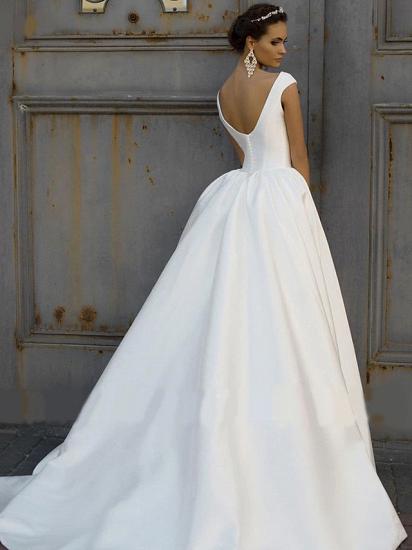 A-Line Wedding Dress Bateau Cap Sleeve Bridal Gowns Court Train On Sale_2