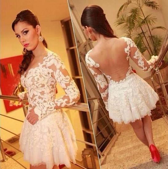 White Lace Long Sleeve Mini Homecoming Dress New Arrival Open Back Plus Size Cocktail Dress_2