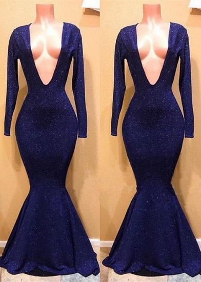Sexy V-neck Long Sleeves Mermaid Sequins Prom Dresses_2