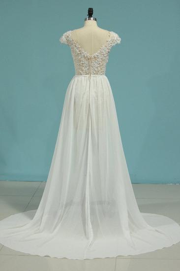 TsClothzone Simple Chiffon Ruffles Lace Wedding Dress Appliques Cap Sleeves V-neck Beadings Bridal Gowns On Sale_3