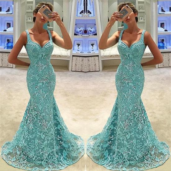 Fashion Mermaid Straps Appliques Sleeveless Floor-Length Prom Dress_3