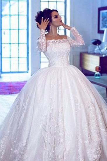 Glamouröse schulterfreie Brautkleider mit langen Ärmeln 2022 | Brial-Ballkleider aus Spitze