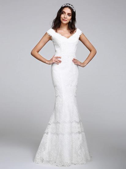Romantic Mermaid Wedding Dress V-neck All Over Lace Cap Sleeve Sexy Backless Bridal Gowns Illusion Detail_3