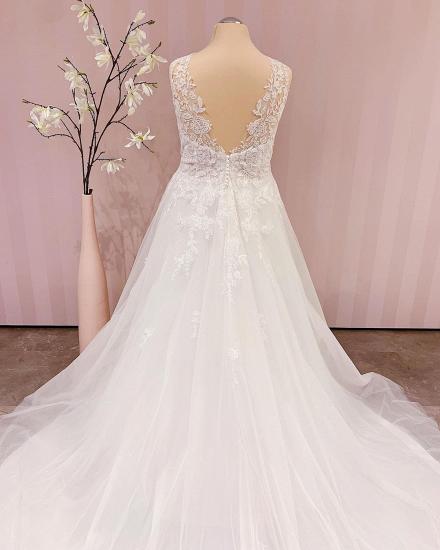 White V-Neck Tulle Lace A-line Simple Wedding Dress_3