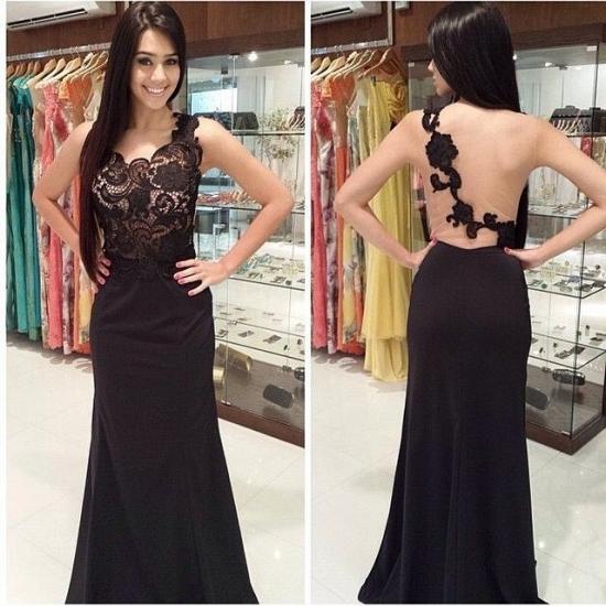 New Arrival Black Lace One Shoulder Prom Dress Flowers Open Back Formal Occasion Dress_3