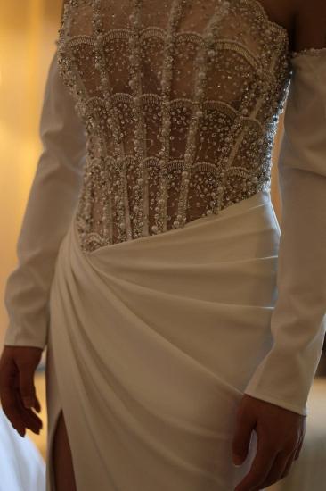 Luxus-Perlen-Pailletten-Abendkleid mit Schlitz vorne und Rüschen, langes Partykleid_4