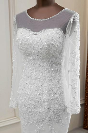 TsClothzone Elegant Jewel Long Sleeves White Mermaid Wedding Dresses with Rhinestone Applqiues_7