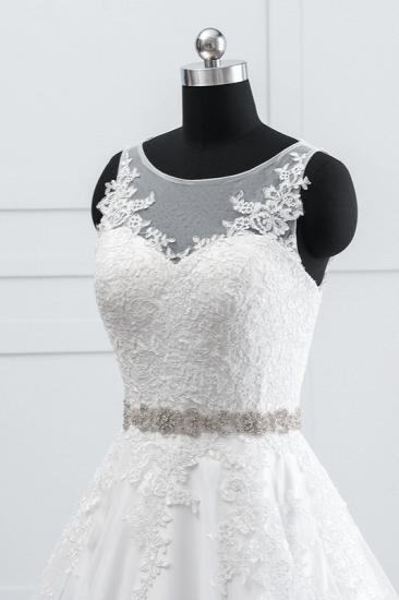 TsClothzone Simple Jewel Tulle Lace Wedding Dress A-Line Appliques Beadings Bridal Gowns with Sash Online_6