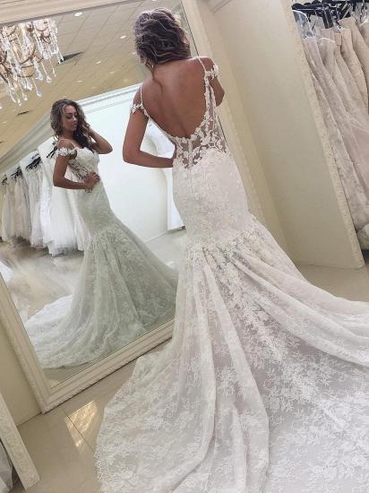 Elegant White Off-the-shoulder Lace Mermaid Backless Wedding Dress_4