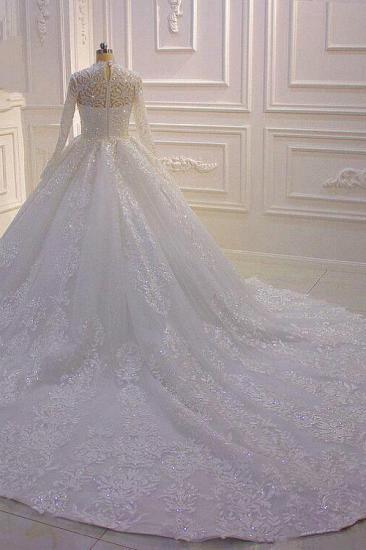 Sparkle Lace Ball Gown High Neck Tull Long Sleeves Wedding Dress_5