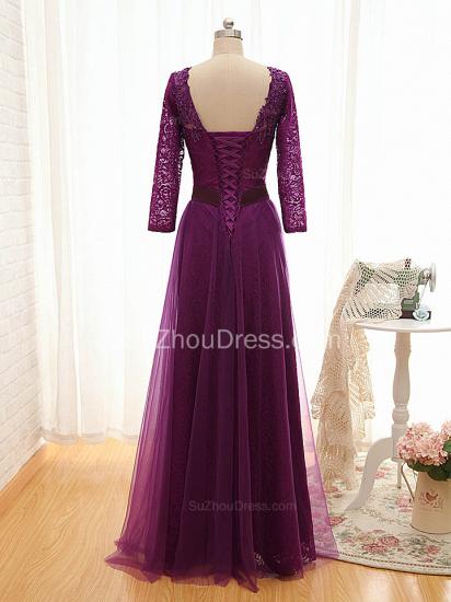 V-Neck Purple Long Sleeve Mother of the Bride Dress Sequins Lace Formal Evening Dress_3