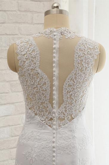 TsClothzone Chic Mermaid V-Neck Lace Wedding Dress Appliques Sleeveless Beadings Bridal Gowns On Sale_6