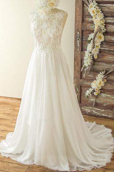 Chic Sleeveless Jewel Appliques Wedding Dress | A-line Chiffon Ruffles Bridal Gowns_1