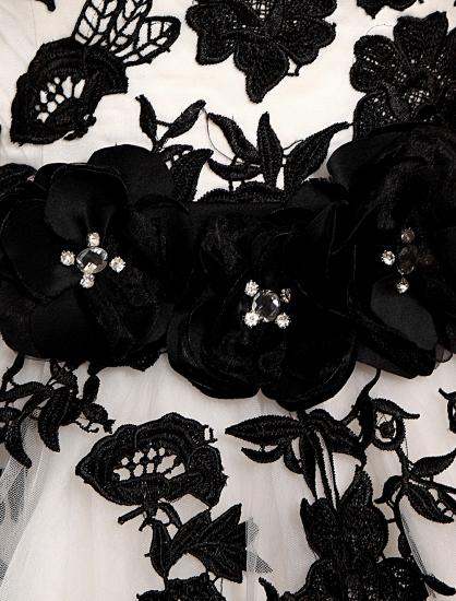 Schicke trägerlose Tüll-Spitze-Hochzeitskleider mit schwarzen Applikationen_7