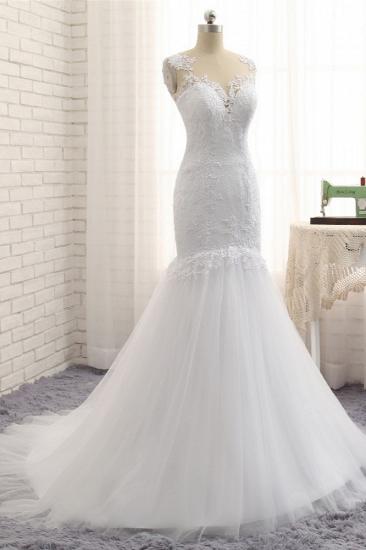 TsClothzone Stunning Jewel White Tulle Lace Wedding Dress Appliques Sleeveless Bridal Gowns On Sale_4