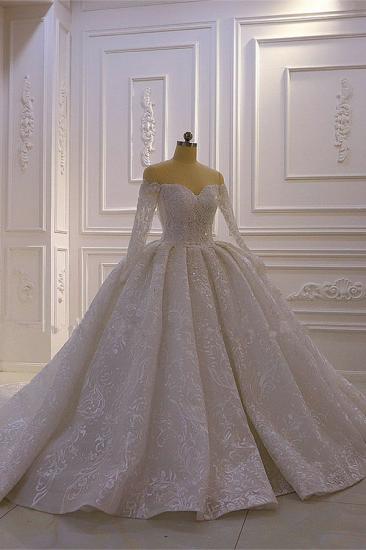Luxury Ball Gown Long Sleeves 3D Lace Sweetheart Long Wedding Dresses_2