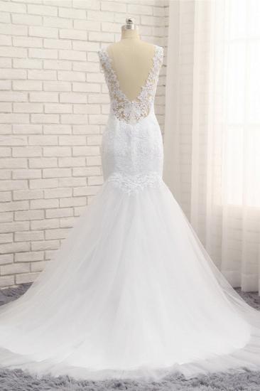 TsClothzone Stunning Jewel White Tulle Lace Wedding Dress Appliques Sleeveless Bridal Gowns On Sale_3