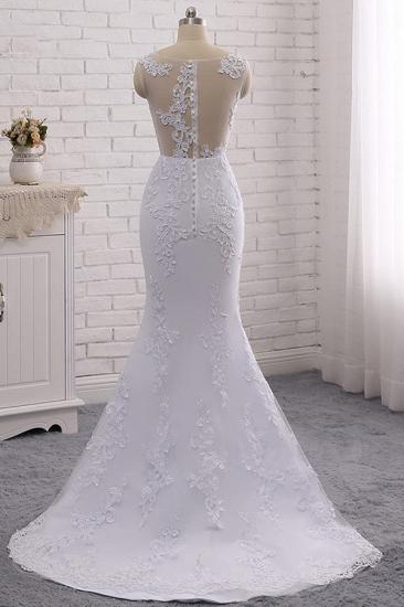 TsClothzone Stylish Jewel Mermaid Lace Appliques Wedding Dress White Sleeveless Beadings Bridal Gowns with Overskirt On Sale_8
