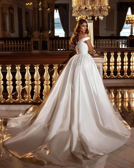 Modest Off-the-Shoulder Satin Wedding Dress with Detachable Sweep Train_3