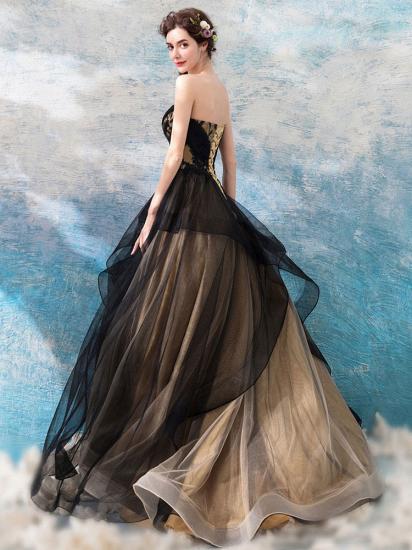 Luxury Strapless Tulle Black Lace Ruffles Wedding Dresses_5